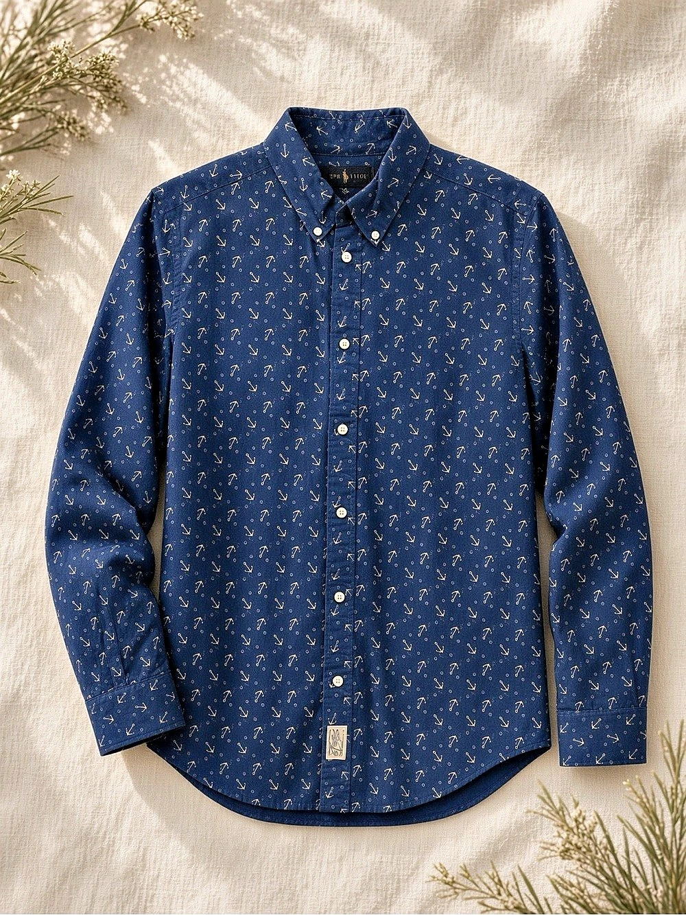 Boys Ralph Lauren Navy Anchor Button-Down, XL 18–20